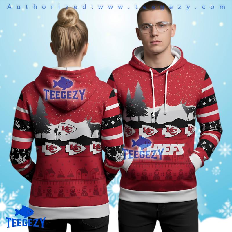 Kansas City Chiefs Reindeer Forest Winter Ugly Christmas 3D Hoodie Kansas City Chiefs Reindeer Forest Winter Ugly Christmas 3D Hoodie