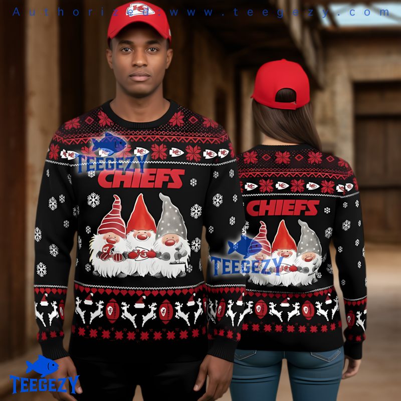 Kansas City Chiefs Three Gnomes Football Ugly Christmas Sweater