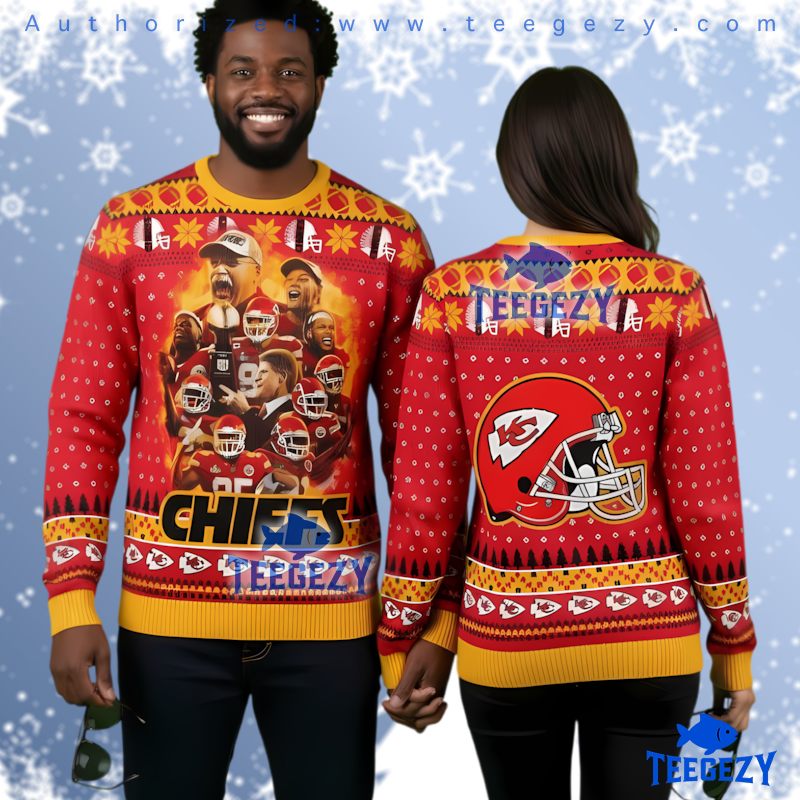 Kansas City Chiefs Ugly Christmas Sweater Adults Vintage Helmet Print