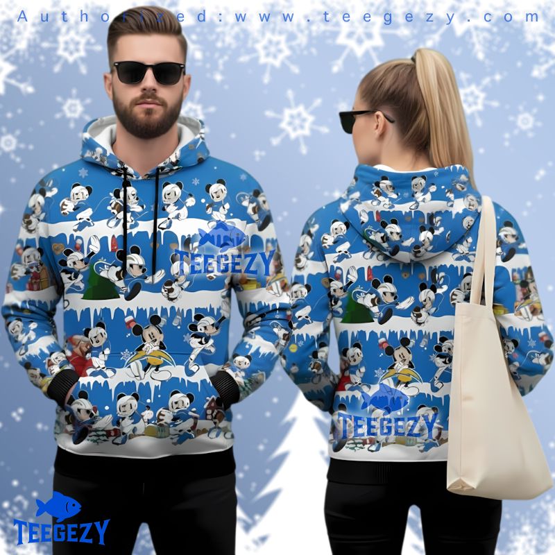 La Chargers Themed Mickey Mouse Ugly Christmas 3D Hoodie