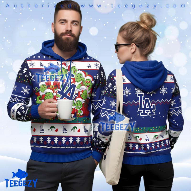 La Dodgers Multiple Grinches 3D Ugly Hoodie For Xmas Day La Dodgers Multiple Grinches 3D Ugly Hoodie For Xmas Day