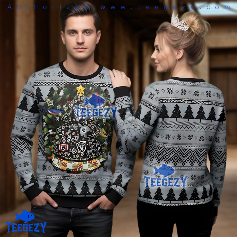Las Vegas Raiders Christmas Wreath Ugly Sweater Mens Womens
