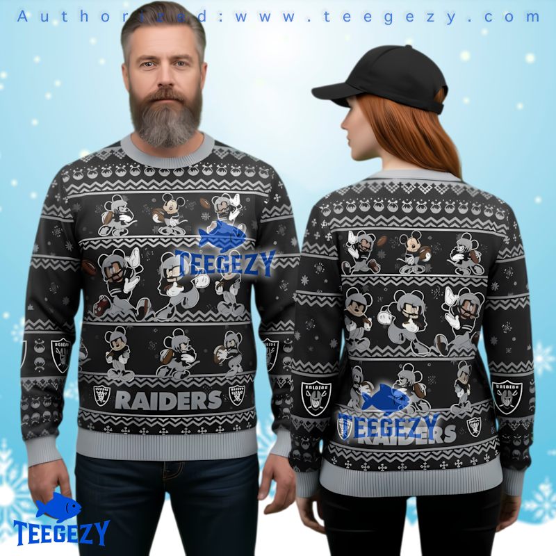 Las Vegas Raiders Disney Mickey Mouse Ugly Christmas Sweater 3D Print