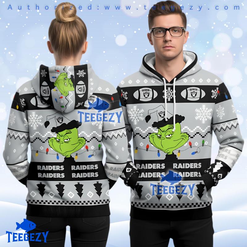 Las Vegas Raiders Dr Seuss Grinch Face Ugly Christmas 3D Hoodie Las Vegas Raiders Dr Seuss Grinch Face Ugly Christmas 3D Hoodie
