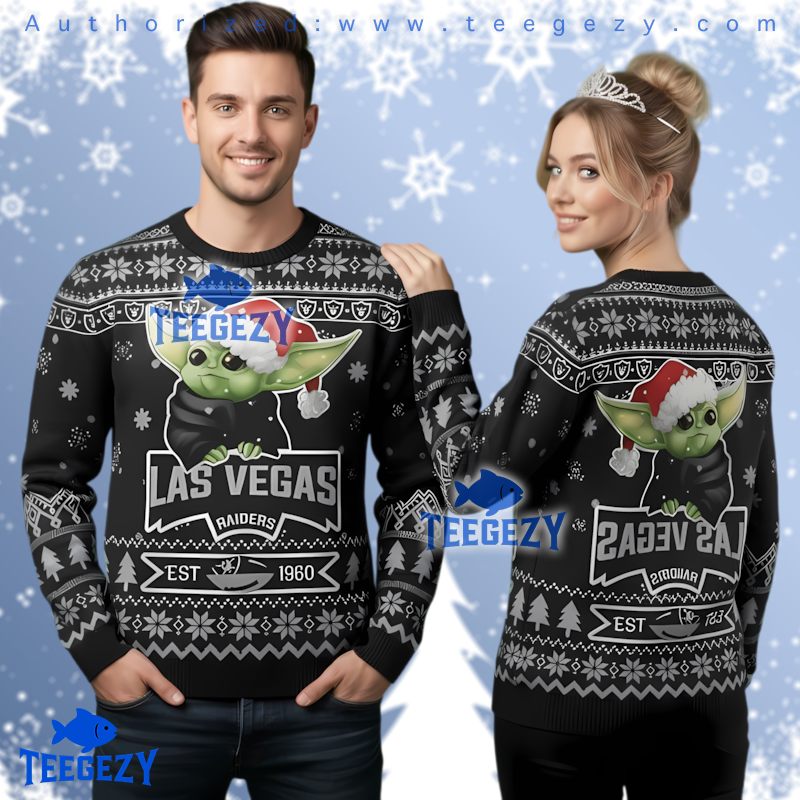 Las Vegas Raiders Festive Baby Yoda Ugly Christmas Sweater Apparel