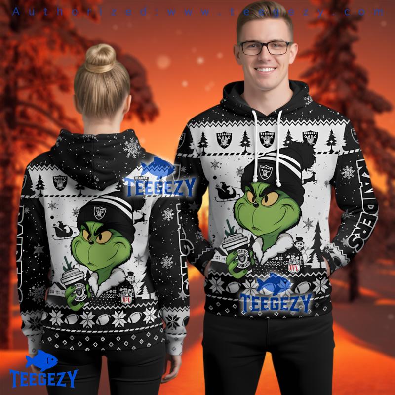 Las Vegas Raiders Grinch Coffee Ugly Christmas 3D Hoodie Men Women Las Vegas Raiders Grinch Coffee Ugly Christmas 3D Hoodie Men Women