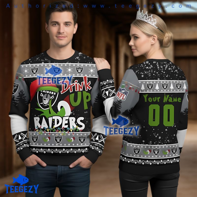 Las Vegas Raiders Grinch Drink Up 3D Ugly Christmas Sweater