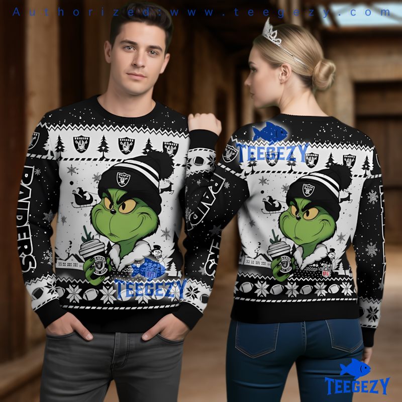 Las Vegas Raiders Grinch With Scarf Ugly Christmas Sweater Gift Las Vegas Raiders Grinch With Scarf Ugly Christmas Sweater Gift