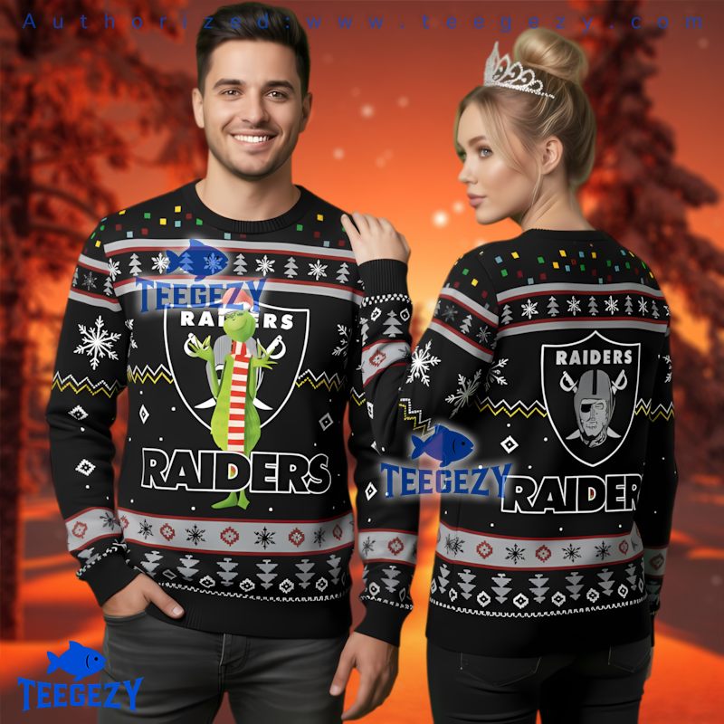 Las Vegas Raiders Grinch Wearing Cap Ugly Christmas Sweater Grey