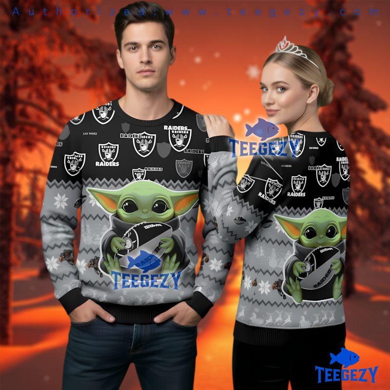 Las Vegas Raiders Grogu The Child Grey Ugly Christmas Sweater