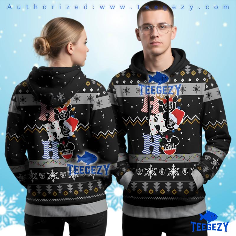 Las Vegas Raiders Ho Ho Ho Christmas Ugly Christmas 3D Hoodie Black Las Vegas Raiders Ho Ho Ho Christmas Ugly Christmas 3D Hoodie Black