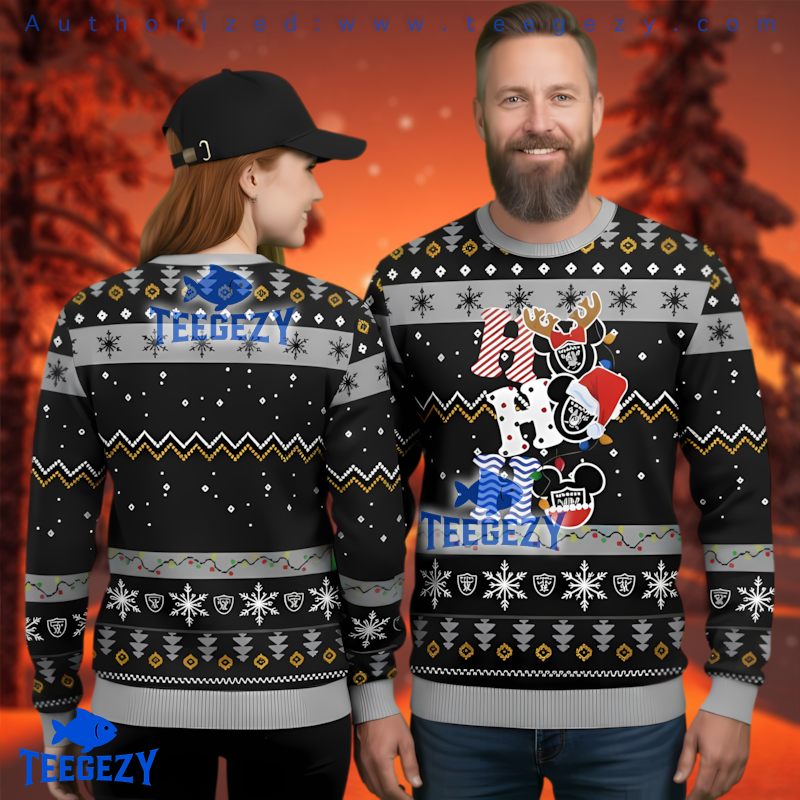 Las Vegas Raiders Ho Ho Ho Santa Hat Ugly Christmas Sweater