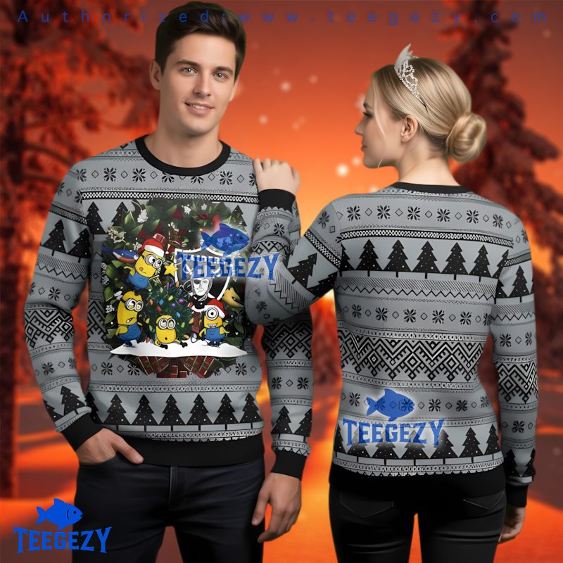 Las Vegas Raiders Minion Christmas Wreath Ugly Sweater 3D