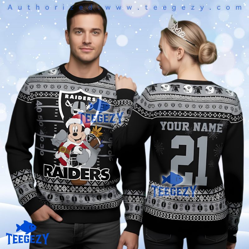 Las Vegas Raiders Personalized Mickey Mouse Ugly Christmas Sweater