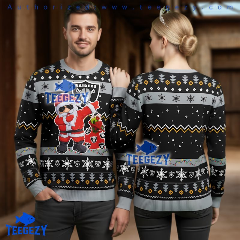 Las Vegas Raiders Santa Claus With Gift Bag Ugly Christmas Sweater