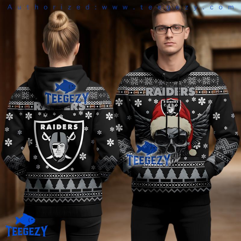 Las Vegas Raiders Santa Hat Skull Wings Ugly Christmas 3D Hoodie Las Vegas Raiders Santa Hat Skull Wings Ugly Christmas 3D Hoodie