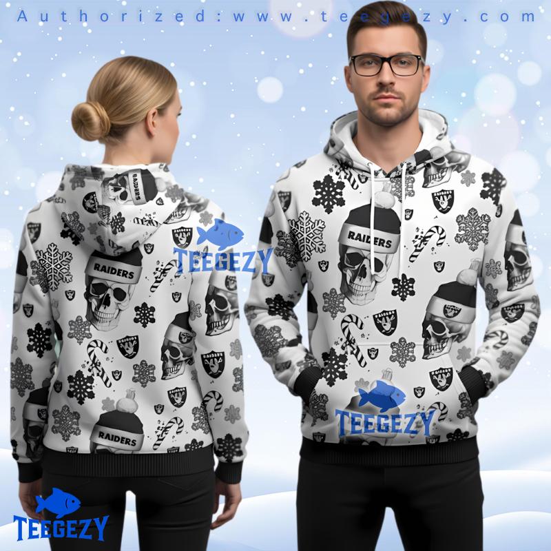 Las Vegas Raiders Skull Snowflakes Ugly Christmas 3D Hoodie All Over Print Las Vegas Raiders Skull Snowflakes Ugly Christmas 3D Hoodie All Over Print