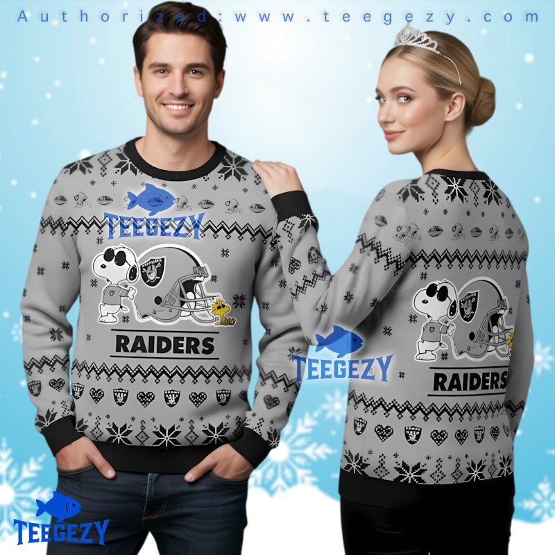 Las Vegas Raiders Snoopy Dabbing Ugly Christmas Sweater Black Grey Las Vegas Raiders Snoopy Dabbing Ugly Christmas Sweater Black Grey