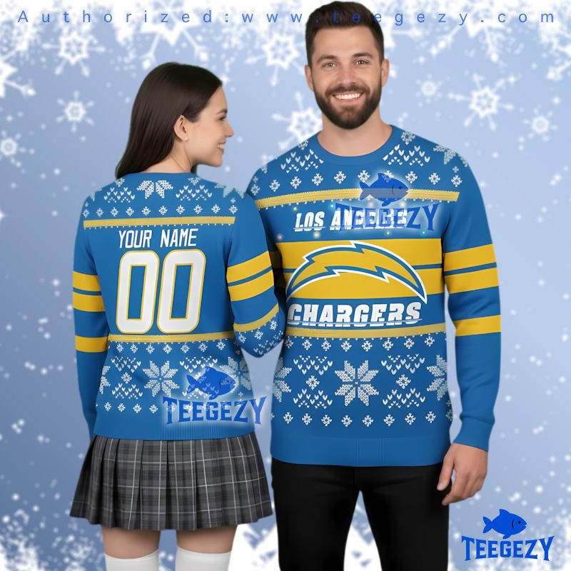 Los Angeles Chargers Custom Name Number Ugly Christmas Sweater