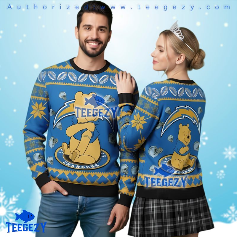 Los Angeles Chargers Disney Pooh Bear Ugly Christmas Sweater