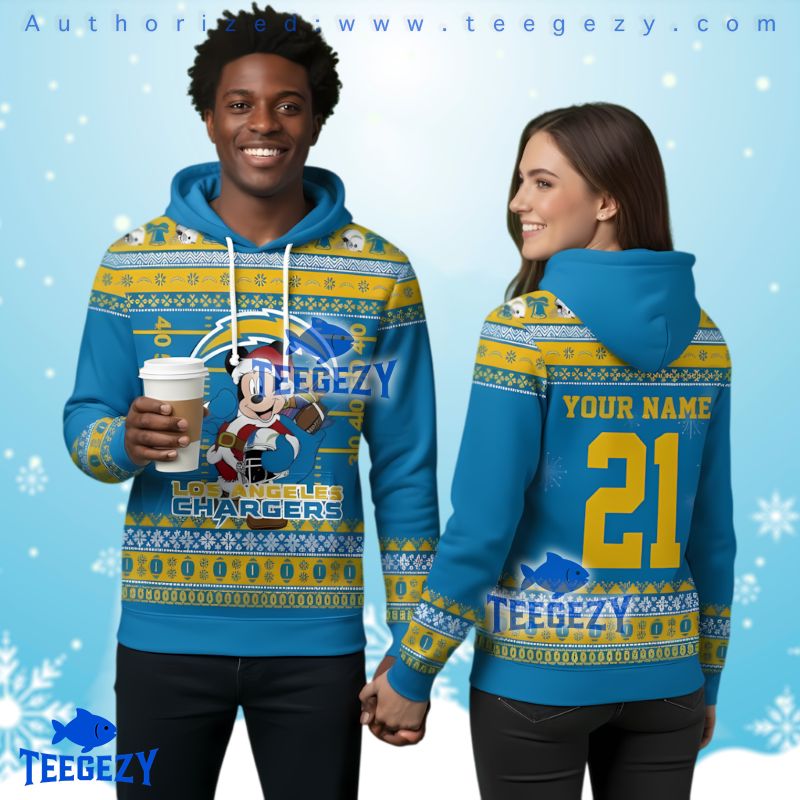 Los Angeles Chargers Disney Santa Mickey Ugly Christmas 3D Hoodie