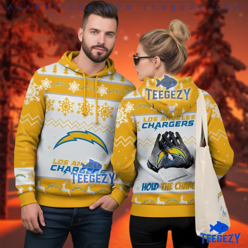 Los Angeles Chargers Football Gloves Ugly Christmas 3D Hoodie Yellow