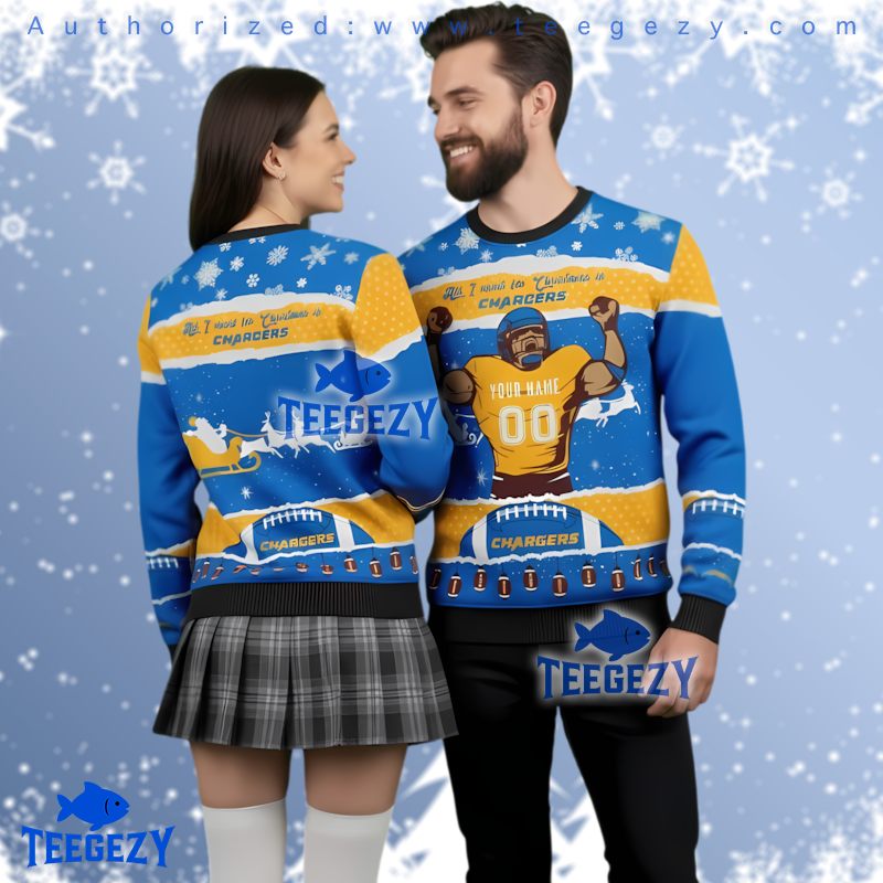 Los Angeles Chargers Football Player Ugly Christmas Sweater