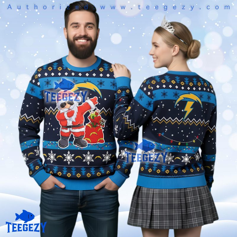 Los Angeles Chargers Funny Dabbing Santa Ugly Christmas Sweater