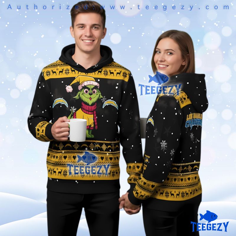 Los Angeles Chargers Funny Grinch Cat Ugly Christmas 3D Hoodie