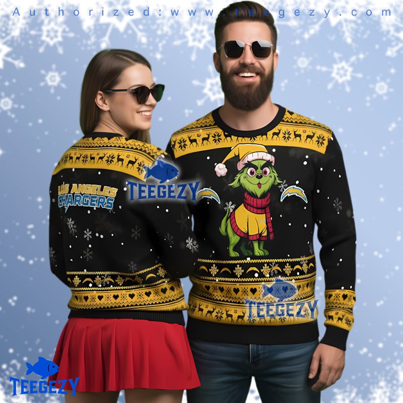Los Angeles Chargers Funny Grinch Cat Ugly Christmas Sweater