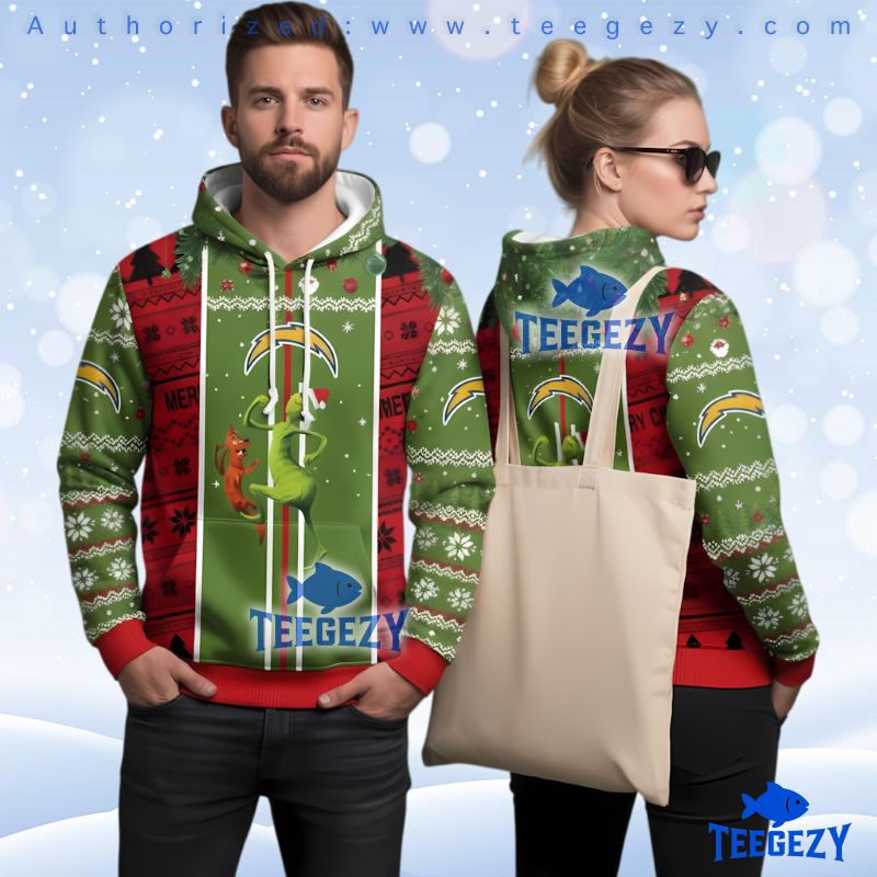 Los Angeles Chargers Green Red Grinchmas Ugly Christmas 3D Hoodie