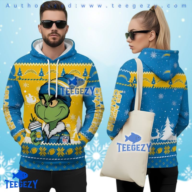 Los Angeles Chargers Grinch Coffee Ugly 3D Hoodie Pullover