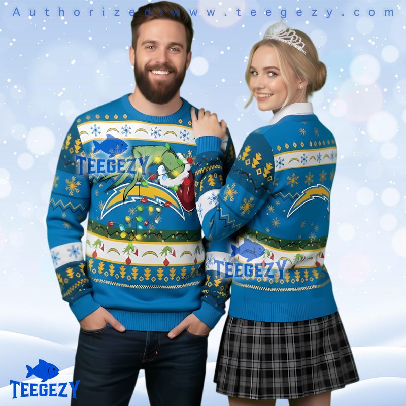 Los Angeles Chargers Grinch Stealing Lights Ugly Christmas Sweater