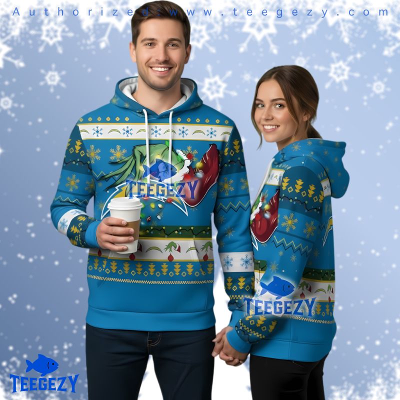 Los Angeles Chargers Grinch Stealing Presents Ugly Christmas 3D Hoodie