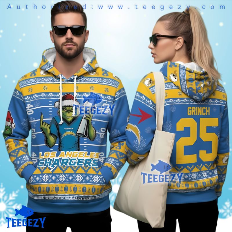 Los Angeles Chargers Grinch Super Bowl Ugly 3D Hoodie