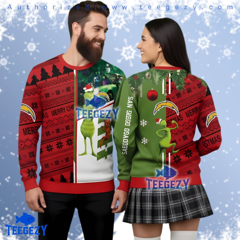 Los Angeles Chargers Grinch Ugly Christmas Sweater Red Green Holiday
