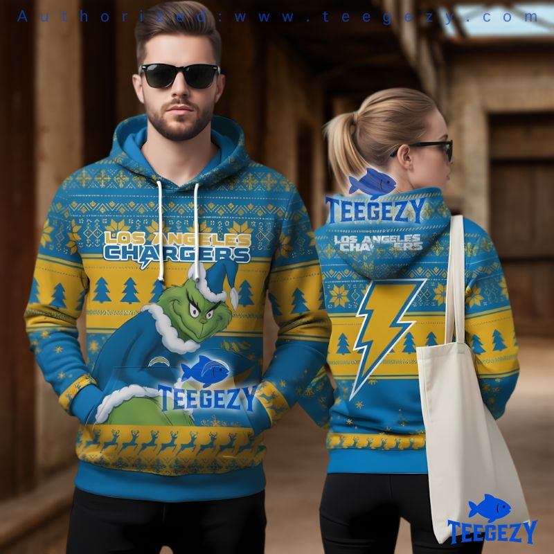 Los Angeles Chargers Grinch Wearing Santa Suit Ugly Christmas 3D Hoodie