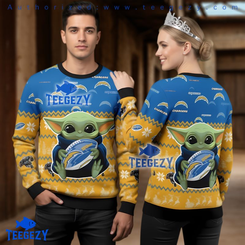 Los Angeles Chargers Grogu Football Theme Ugly Christmas Sweater