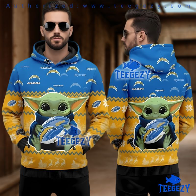 Los Angeles Chargers Grogu Football Ugly Christmas 3D Hoodie