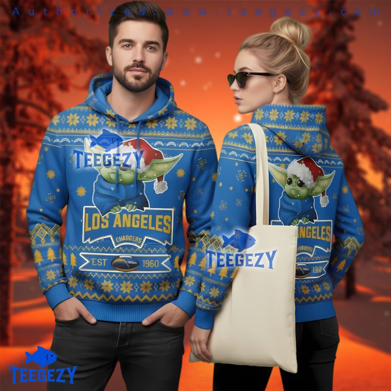 Los Angeles Chargers Grogu Mascot Ugly Christmas 3D Hoodie