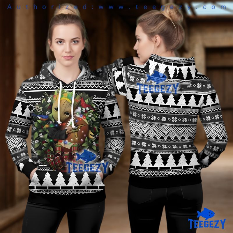 Los Angeles Chargers Groot Hug Christmas Wreath Ugly Christmas 3D Hoodie