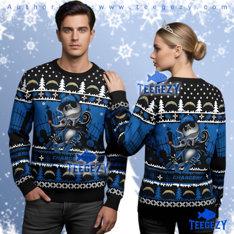Los Angeles Chargers Jack Skellington Zero Ugly Christmas Sweater