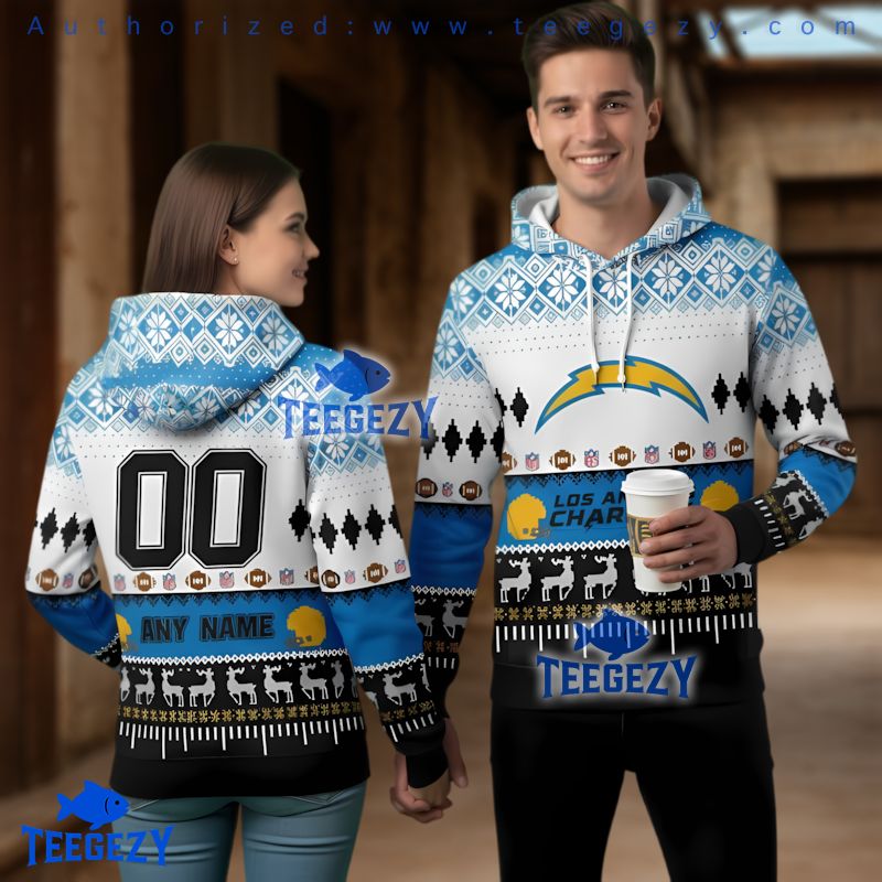 Los Angeles Chargers Lightning Logo Ugly Christmas 3D Hoodie