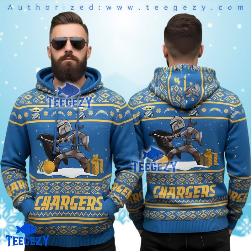 Los Angeles Chargers Mandalorian Baby Yoda Ugly Christmas Hoodie