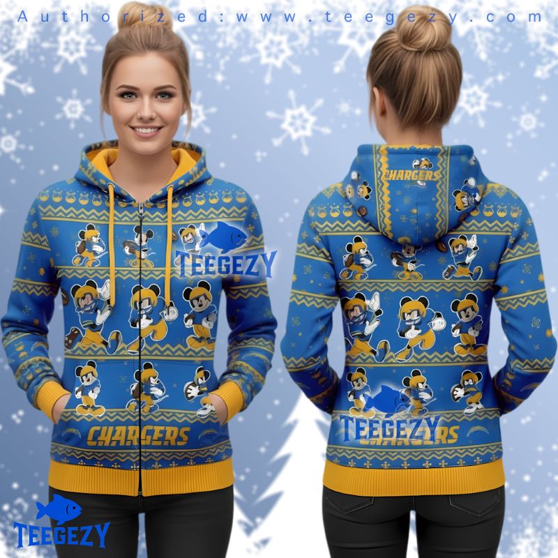 Los Angeles Chargers Mickey Disney Ugly Christmas 3D Hoodie