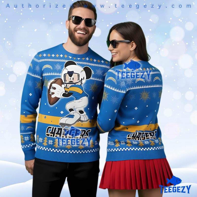 Los Angeles Chargers Mickey Mouse Helmet Ugly Christmas Sweater