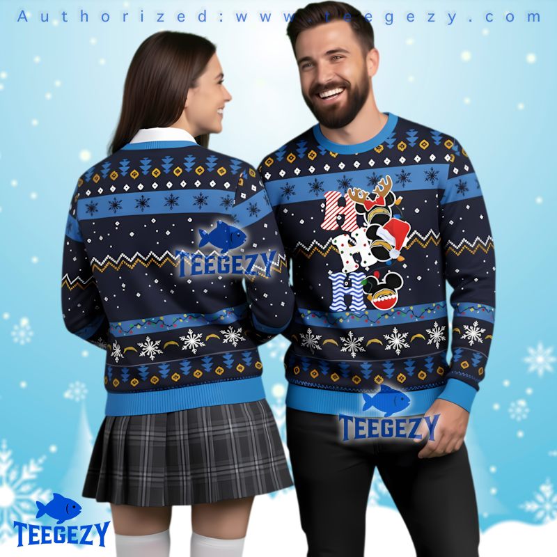 Los Angeles Chargers Mickey Mouse Ho Ho Ho Ugly Christmas Sweater