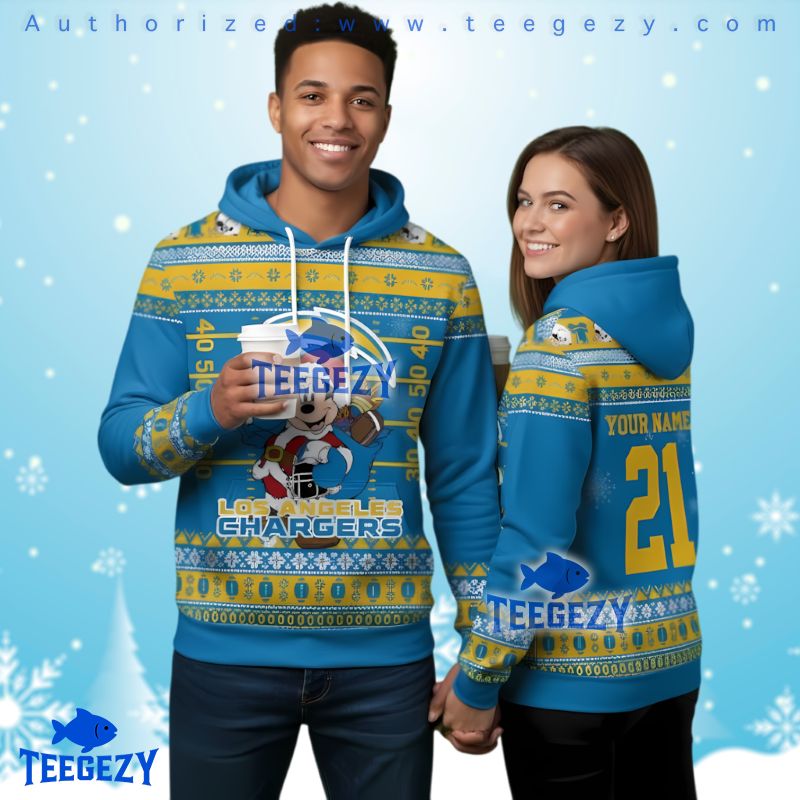 Los Angeles Chargers Mickey Mouse Santa Ugly Christmas 3D Hoodie