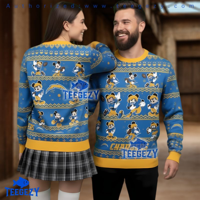 Los Angeles Chargers Mickey Ugly Christmas Sweater Men Women Blue