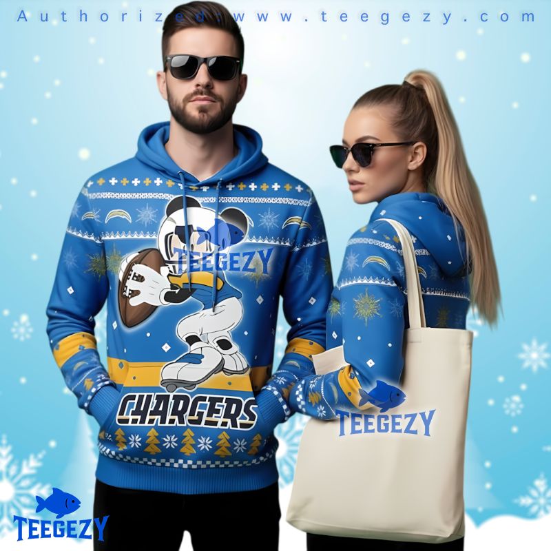 Los Angeles Chargers Mouse Running Football Ugly Christmas 3D Hoodie
